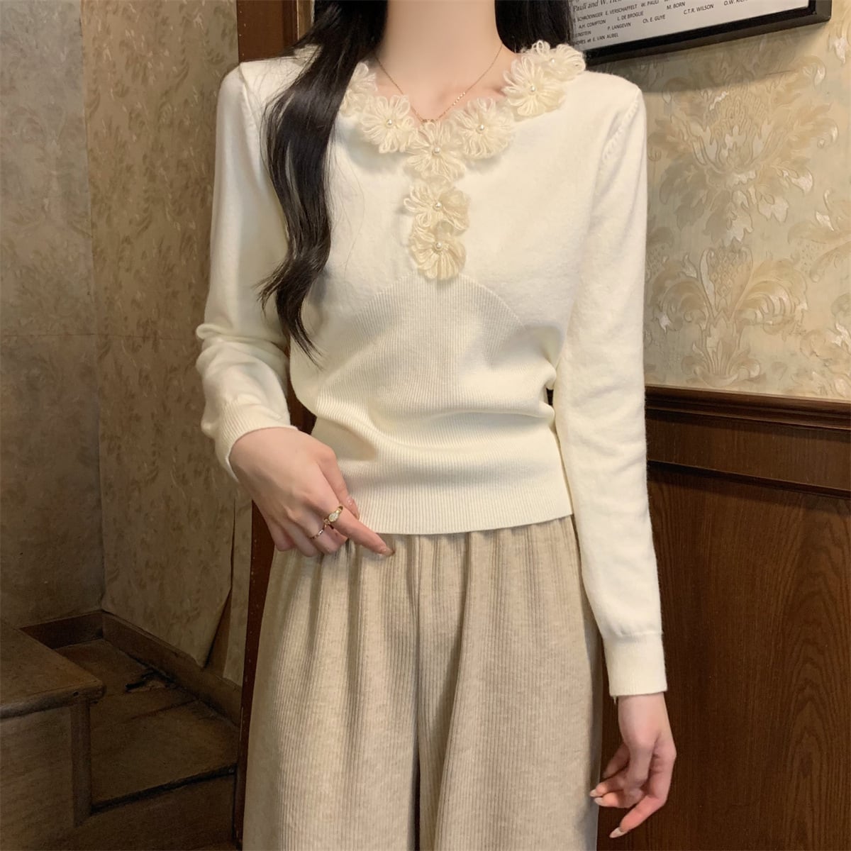 【tops】立体フラワーニットトップス　M28671
