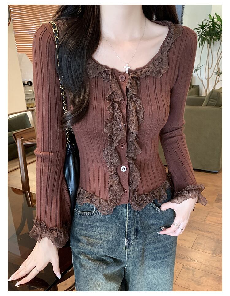【tops】レース切り替えニットトップス　M27759