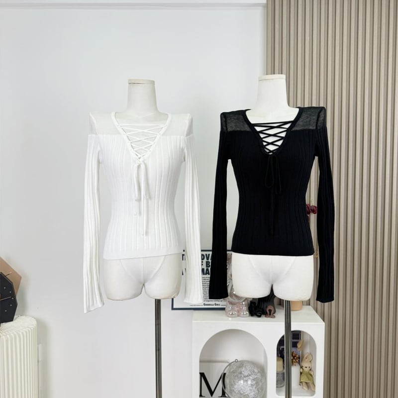 【tops】Vネックニットトップス Q7641