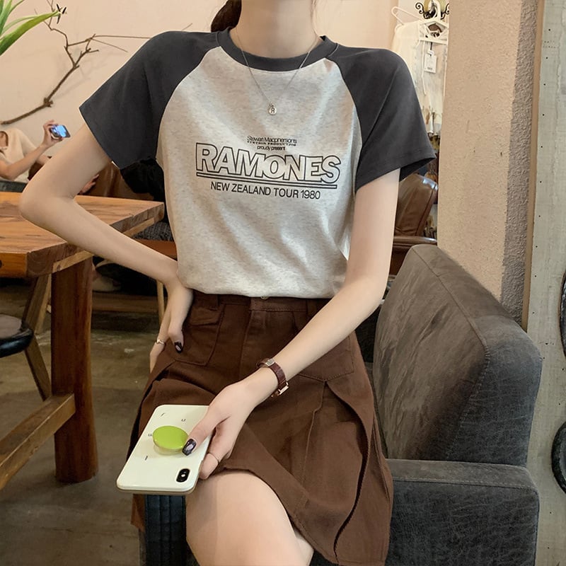 【tops】3色半袖英字柄ＴシャツF7494