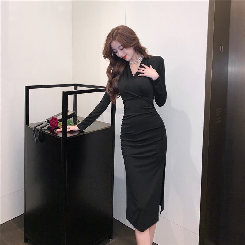 【dress】スリット入れロングワンピース Q8174