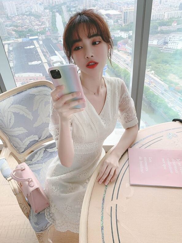 【dress】美人度アップ!気質満点レーススウィート夏 着痩せワンピース G0547