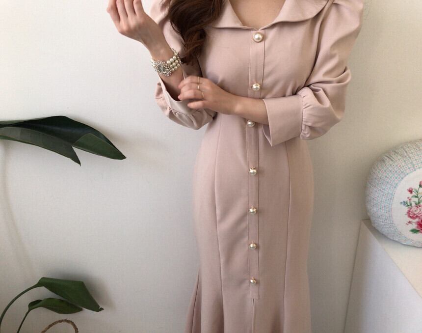 【dress】エレガント気質満点レトロハイウエスト着痩せ マーメイドワンピース G1404