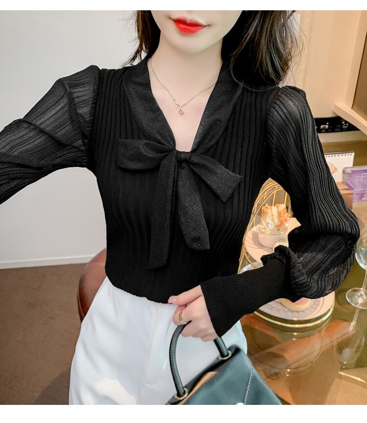 【tops】Vネック切り替えニットブラウスG16806