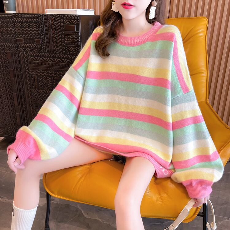 【tops】ボーダー柄ニットセーター　M18631