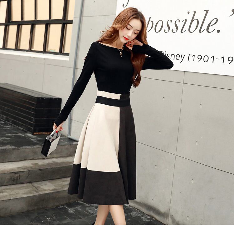 【set】美人度アップ!韓国系着心地良い切り替えファッション洋気淑女２点セット G1587