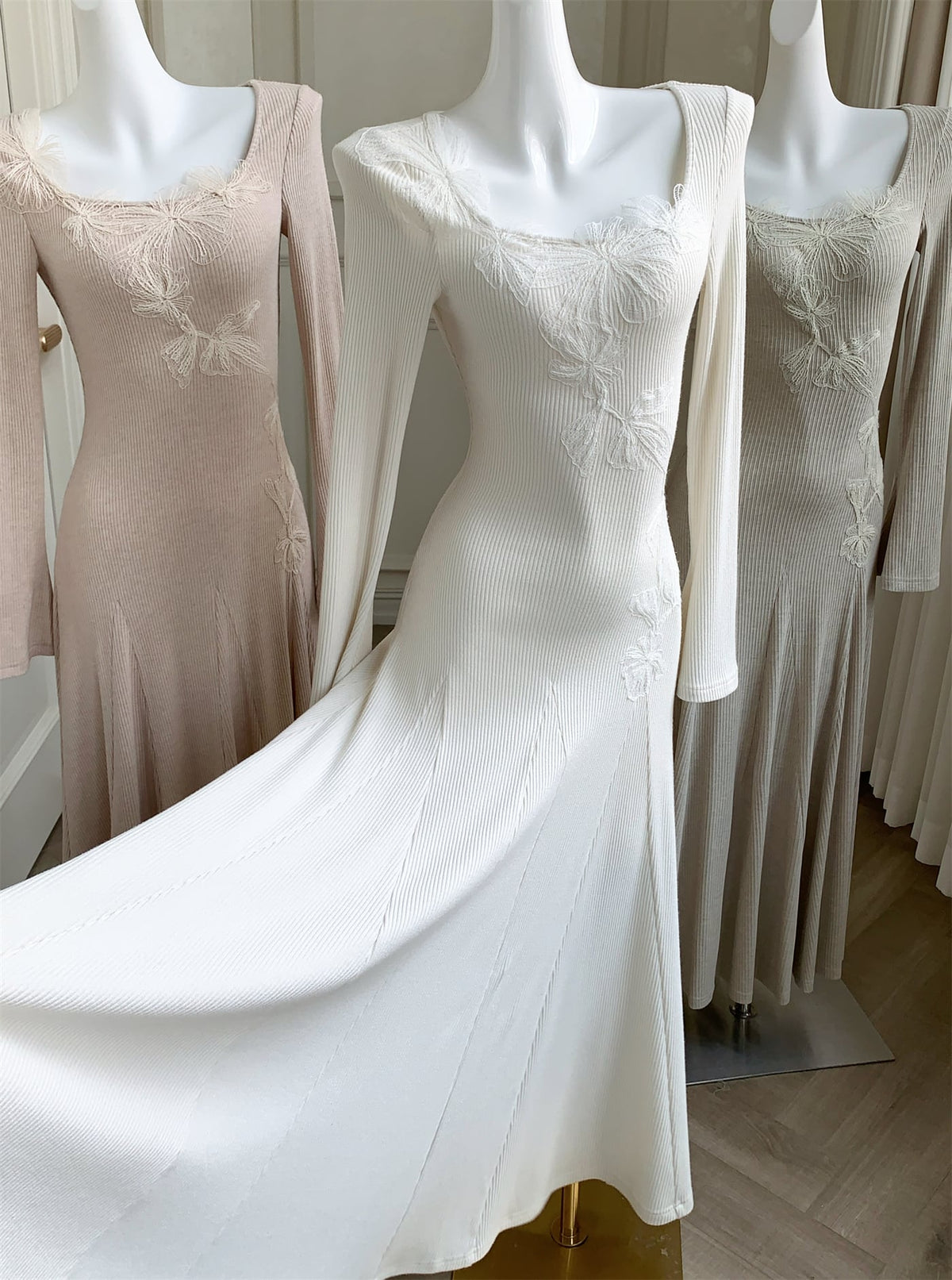 【dress】レーストリミングニットワンピース　N3465