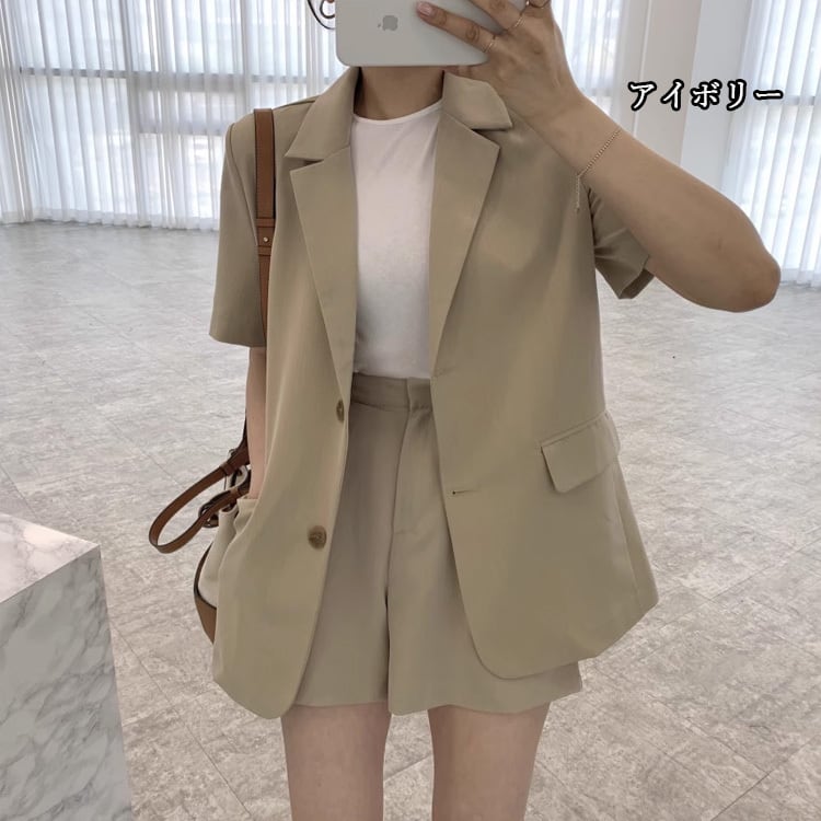 【set】4色スーツジャケット+ショートパンツ2点セットF7469