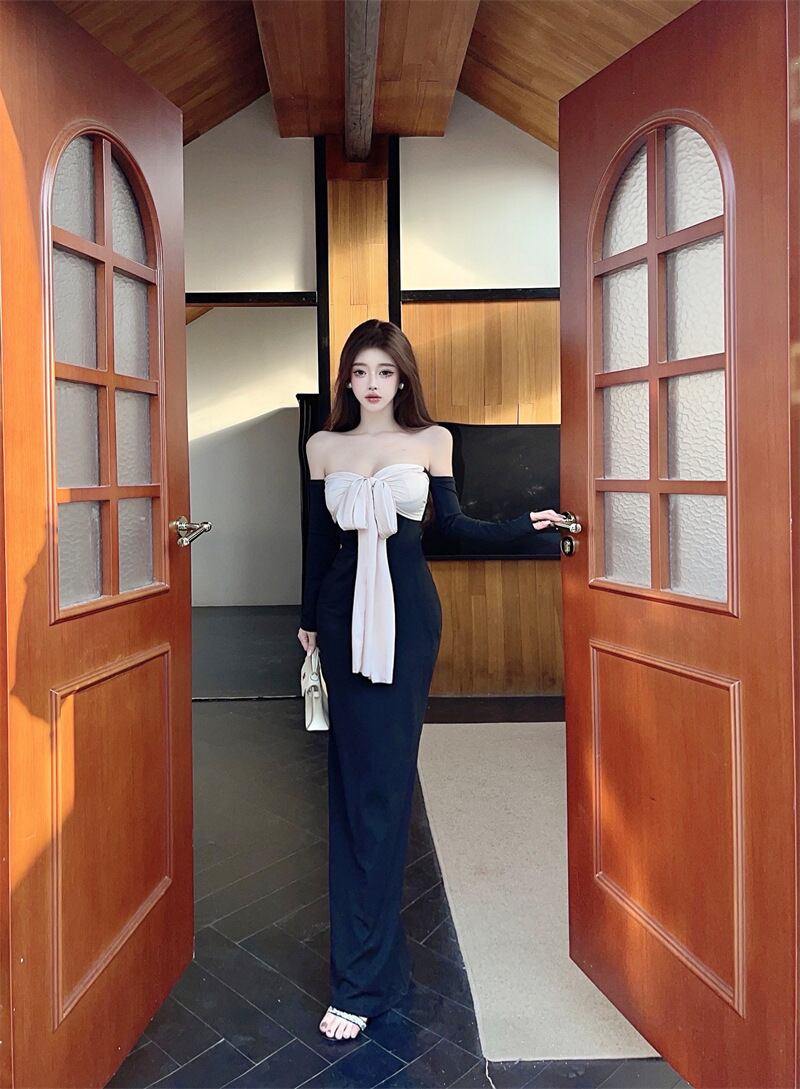 【dress】リボン付きベアトップワンピース　M28466