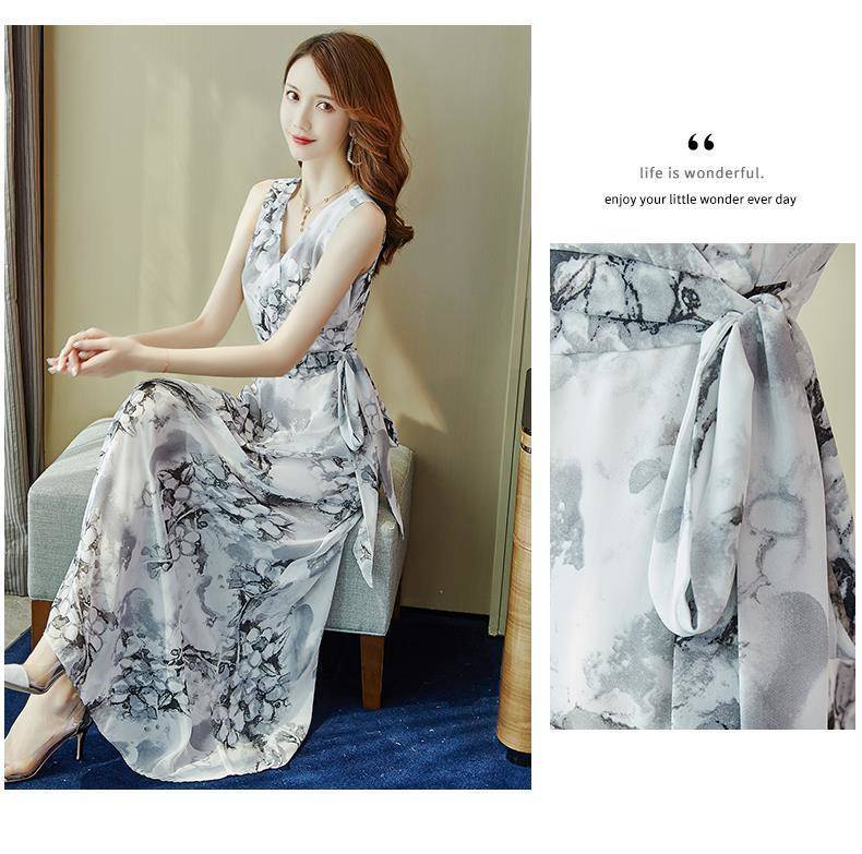 【dress】エレガント美人度アップ!気質満点Vネックシフォン着痩せワンピース G0177