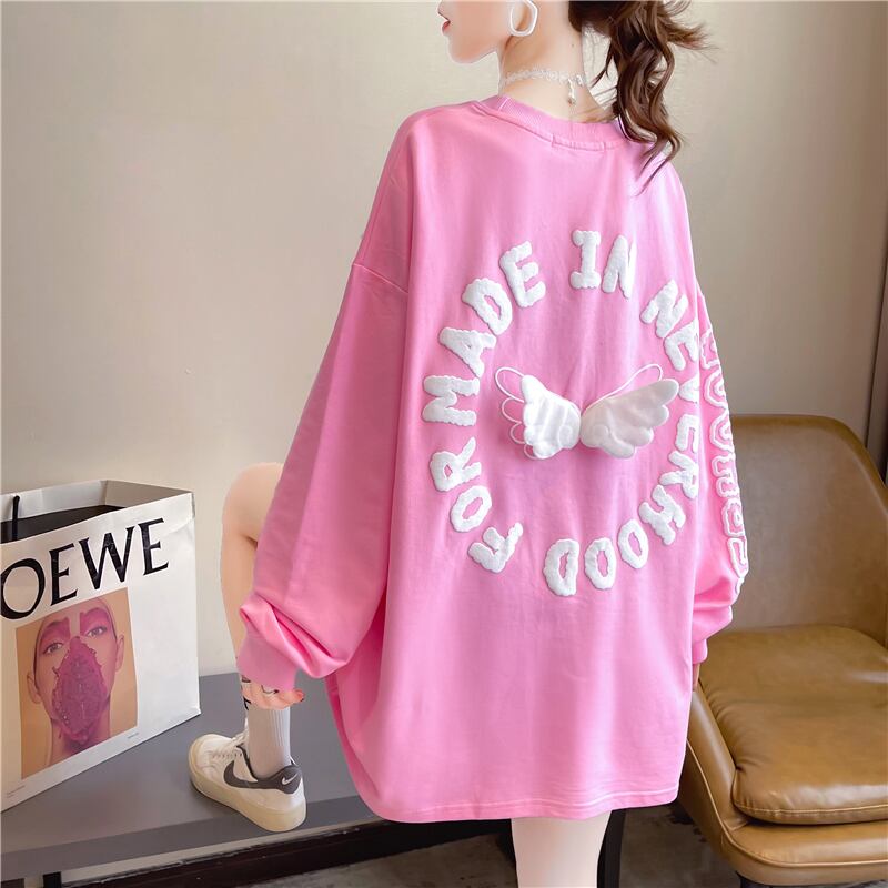 【tops】必ず目を引くラウンドネック長袖英字柄配色ゆったり着回しパーカーF0761