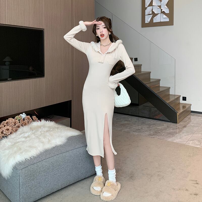 【dress】ファースリットワンピース　M19044