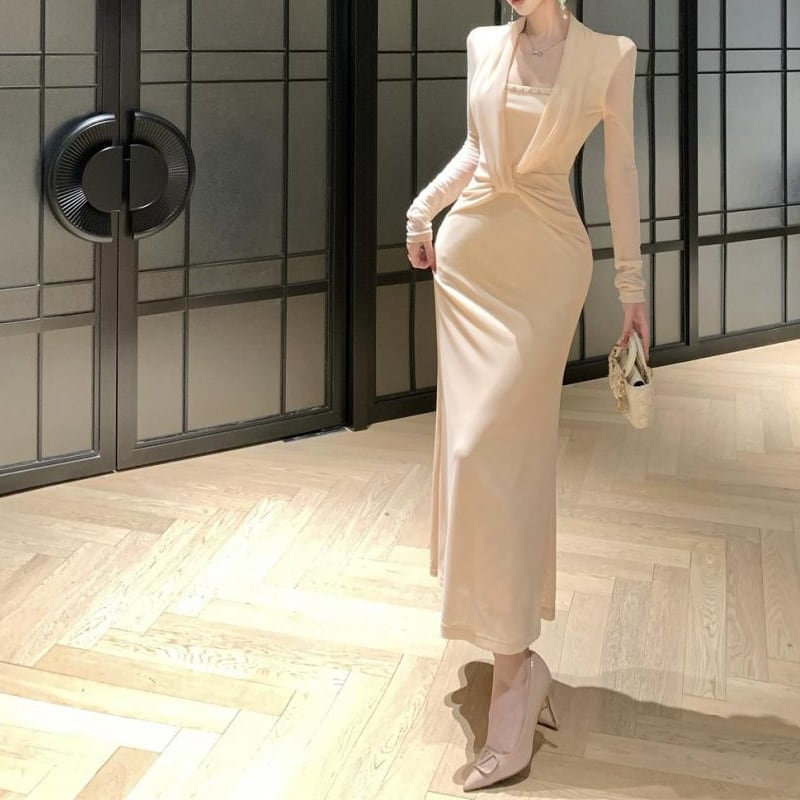 【dress】クロスデザインロングワンピース Q8176