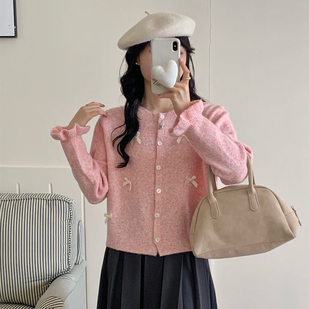 【outer】リボン付きニットカーデ　M17962