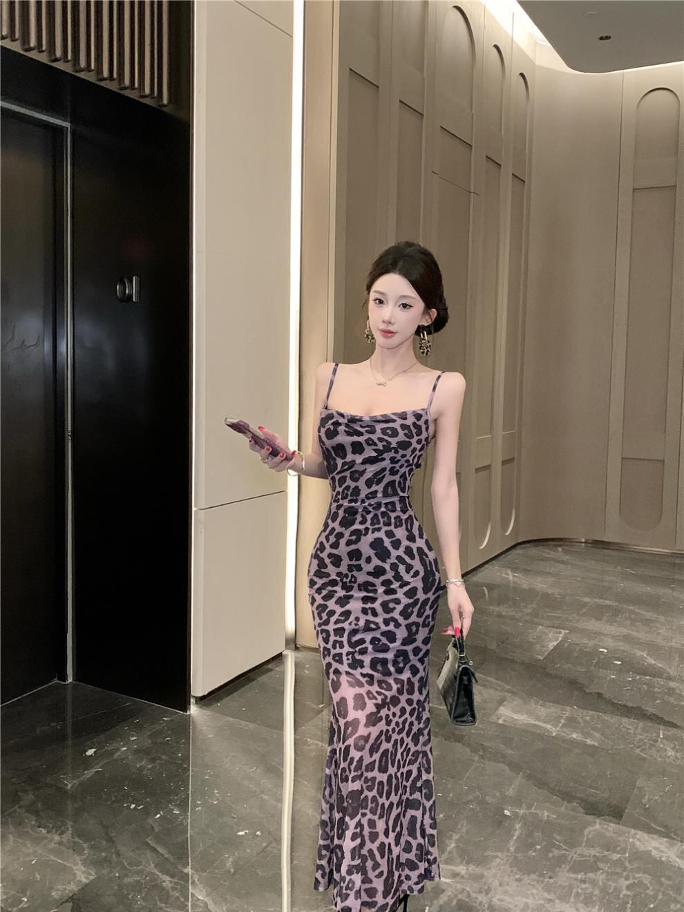 【dress】ヒョウ柄キャミワンピース Q8081