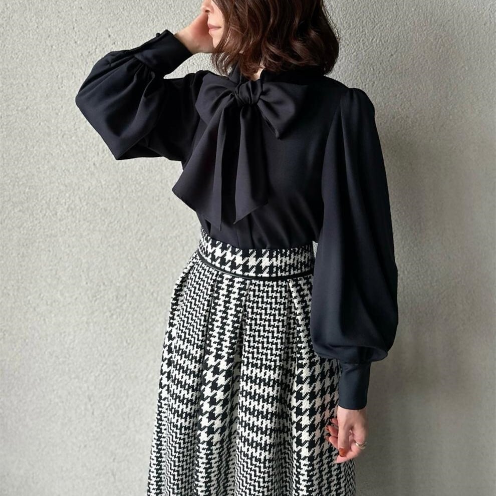 【tops】リボン付きシャツトップス　M28012