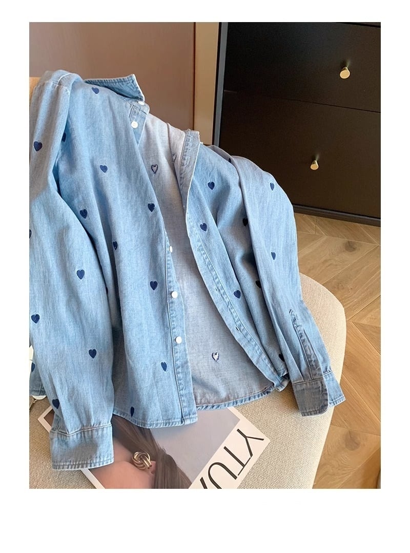 【tops】ハート柄デニムシャツトップス　M29698
