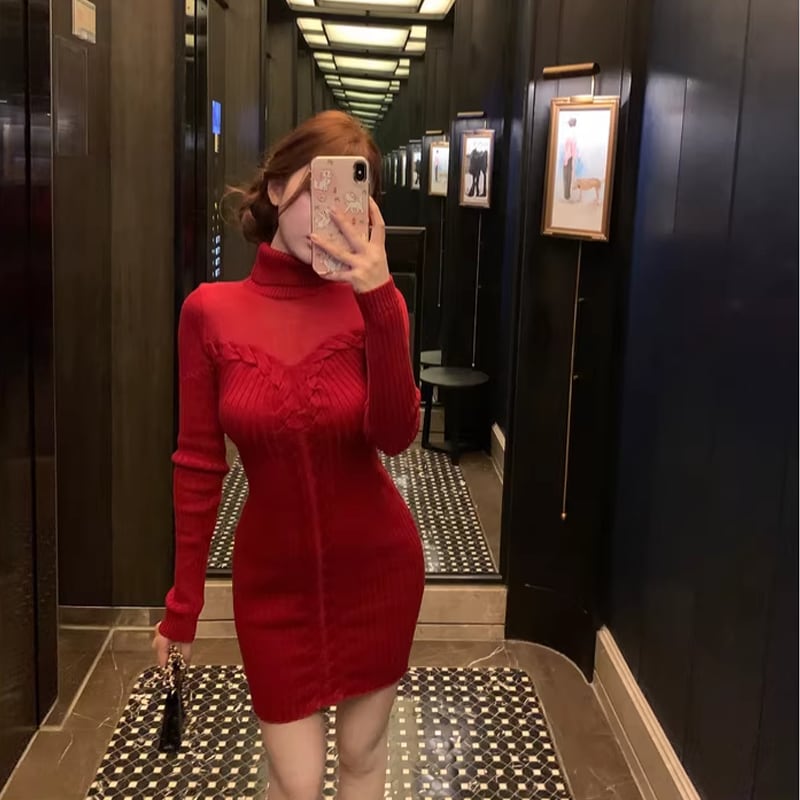 【dress】ハイネックニットワンピース Q7813