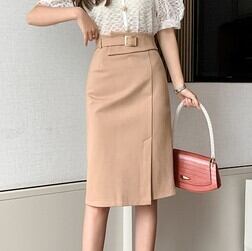 【bottoms】春夏OL通勤無地レディースファッションスリットハイウエストスカート