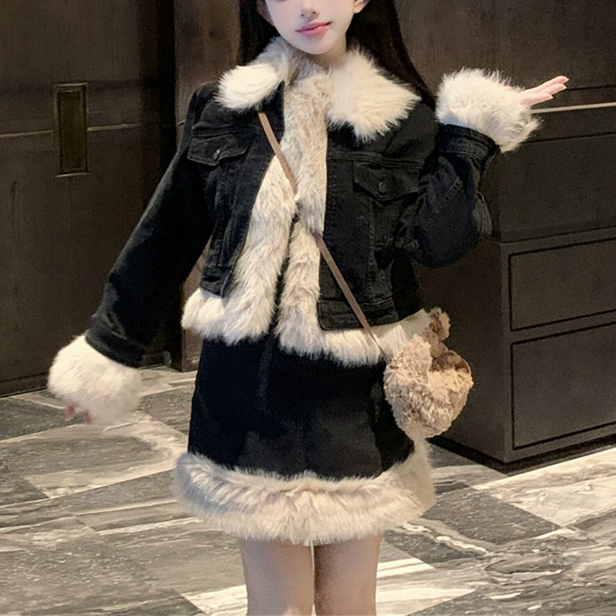【set】ファー付きデニムセット　N2189