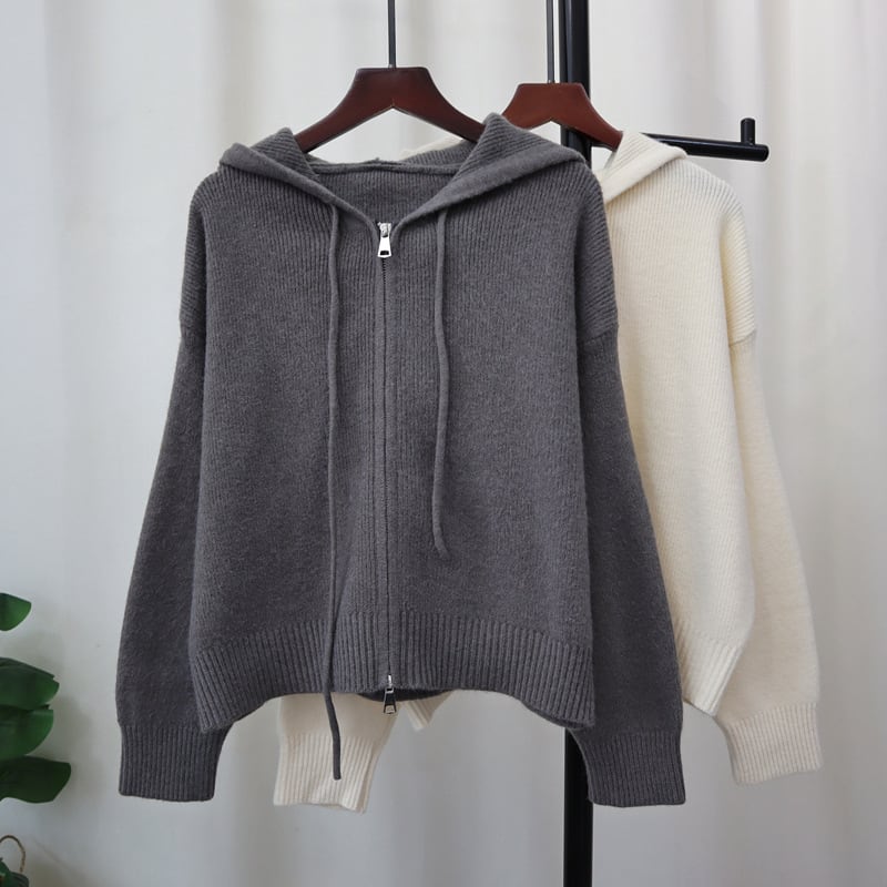【outer】フード付きニットカーデ　M27372