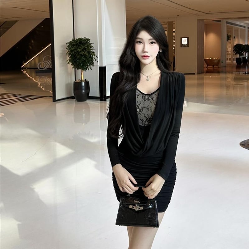 【dress】チュールドッキングワンピース Q7759