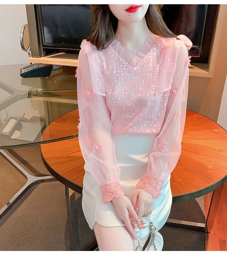 【tops】チュールコンビシャツトップス　M29227
