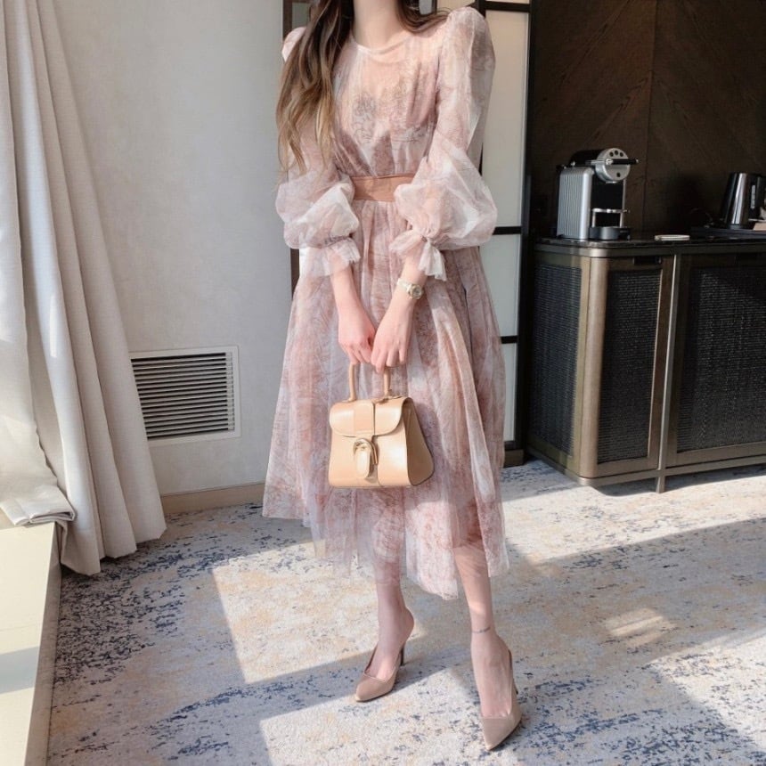 【dress】パフスリーブチュールワンピース　M30144