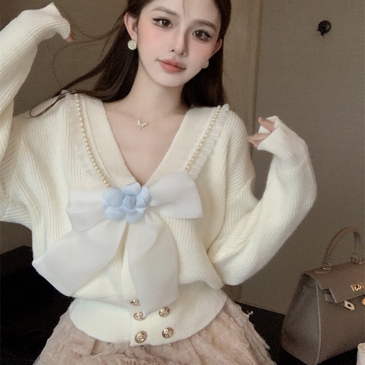 【tops】リボン付きニットセーター　M28472