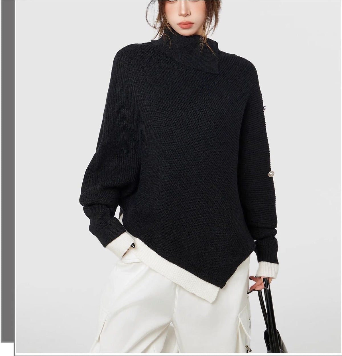 【tops】ハイネックドルマンスリーブニットトップス　N2896