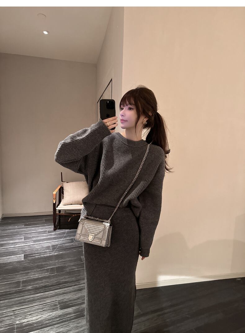 【set】バックスリットニットトップス×スカートセット　N2791