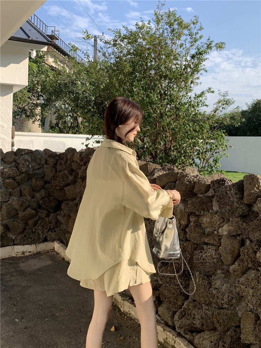 【set】薄手ブラウス+ハイウエストショートパンツ２点セットG21291