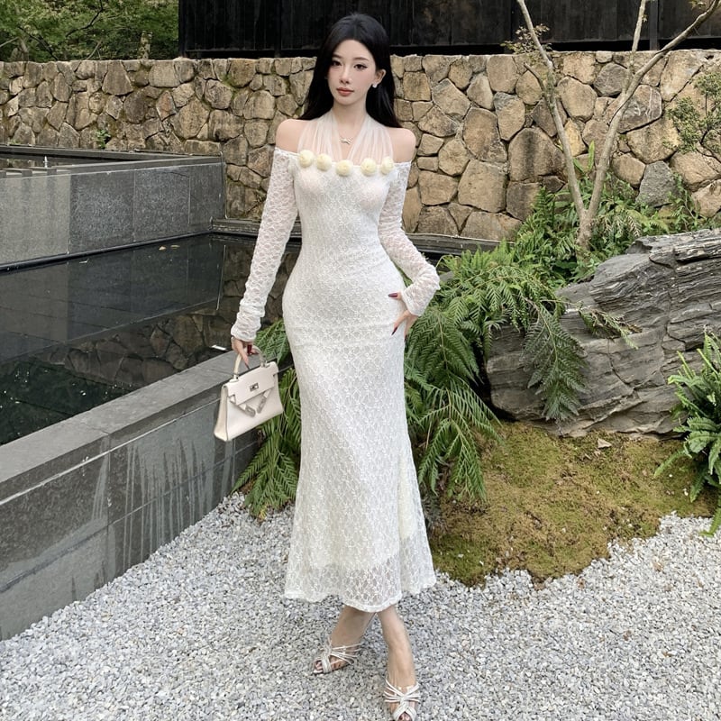【dress】レースチュールドッキングワンピース　M27960