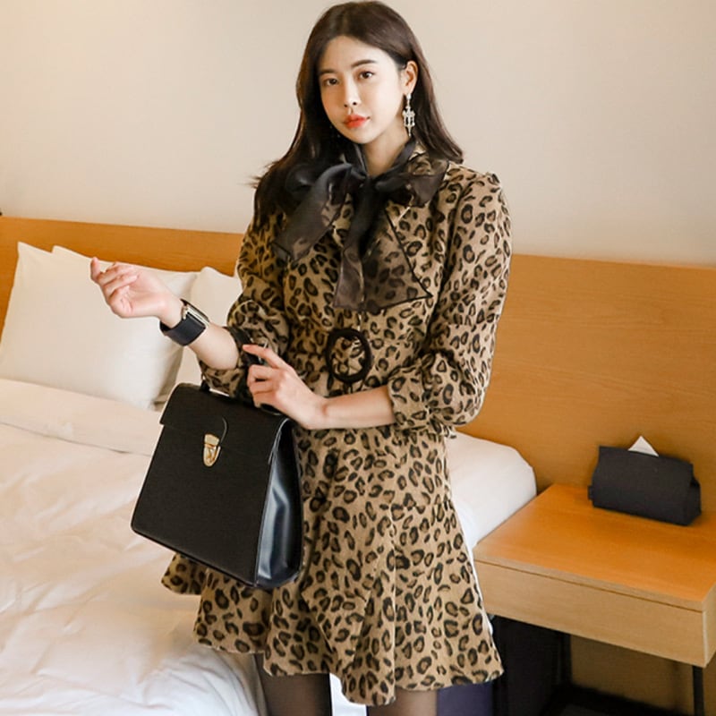【dress】ヒョウ柄リボン付きワンピース　M27708