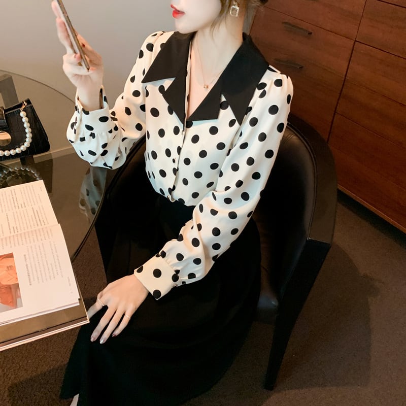 【tops】ドット柄シャツトップス　M25272