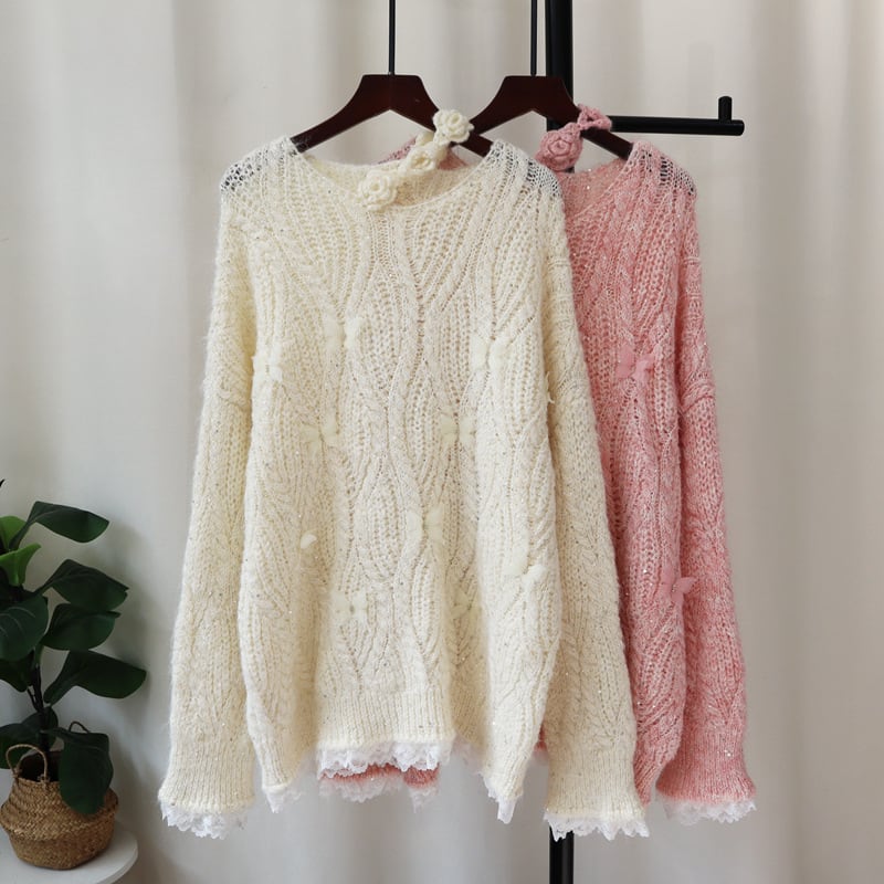 【tops】立体フラワーニットセーター　M28078