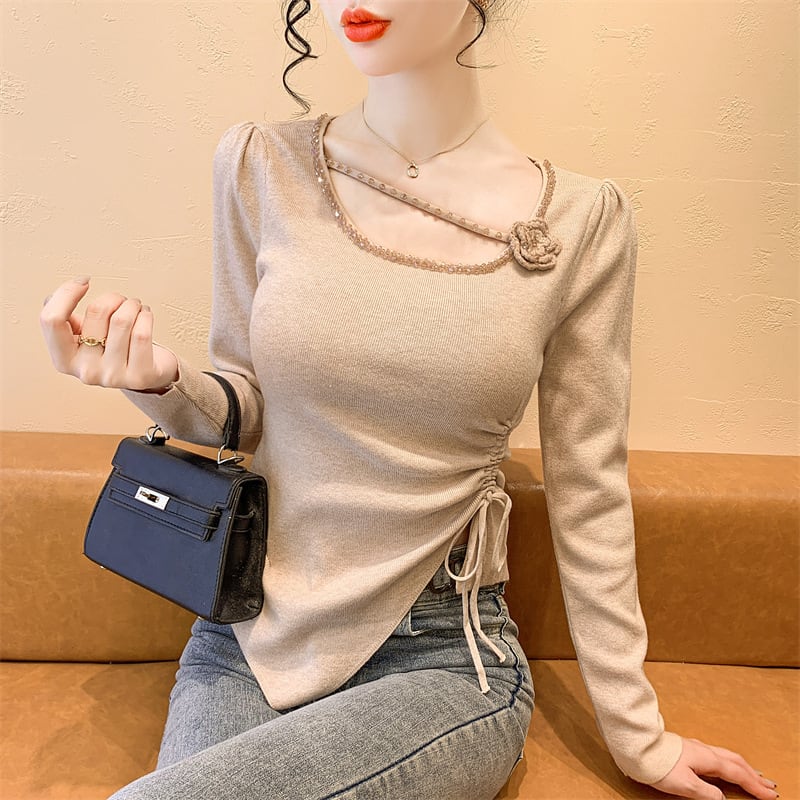 【tops】ビジュー不規則 イレギュラーニットトップス　M28665
