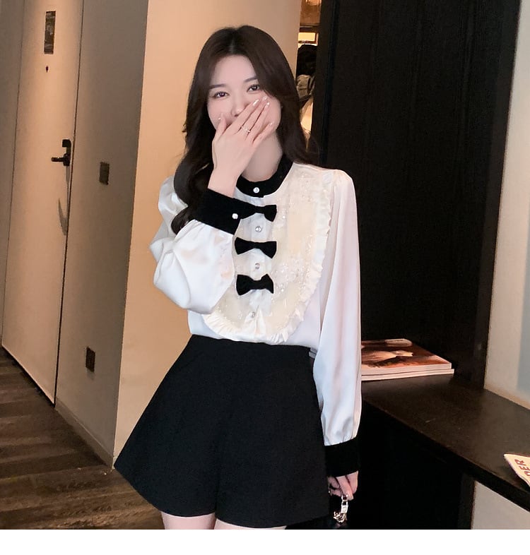 【tops】リボン付きシャツトップス　M25721