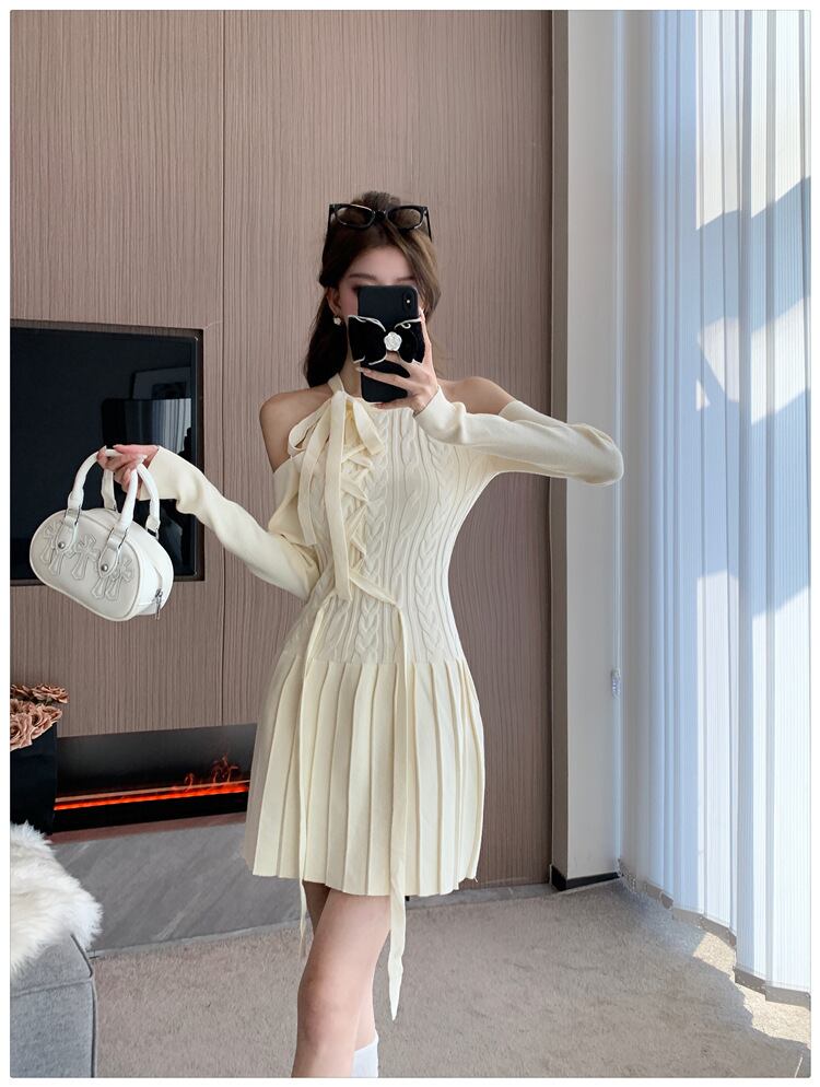 【dress】オフショルダーニットワンピース　M18533