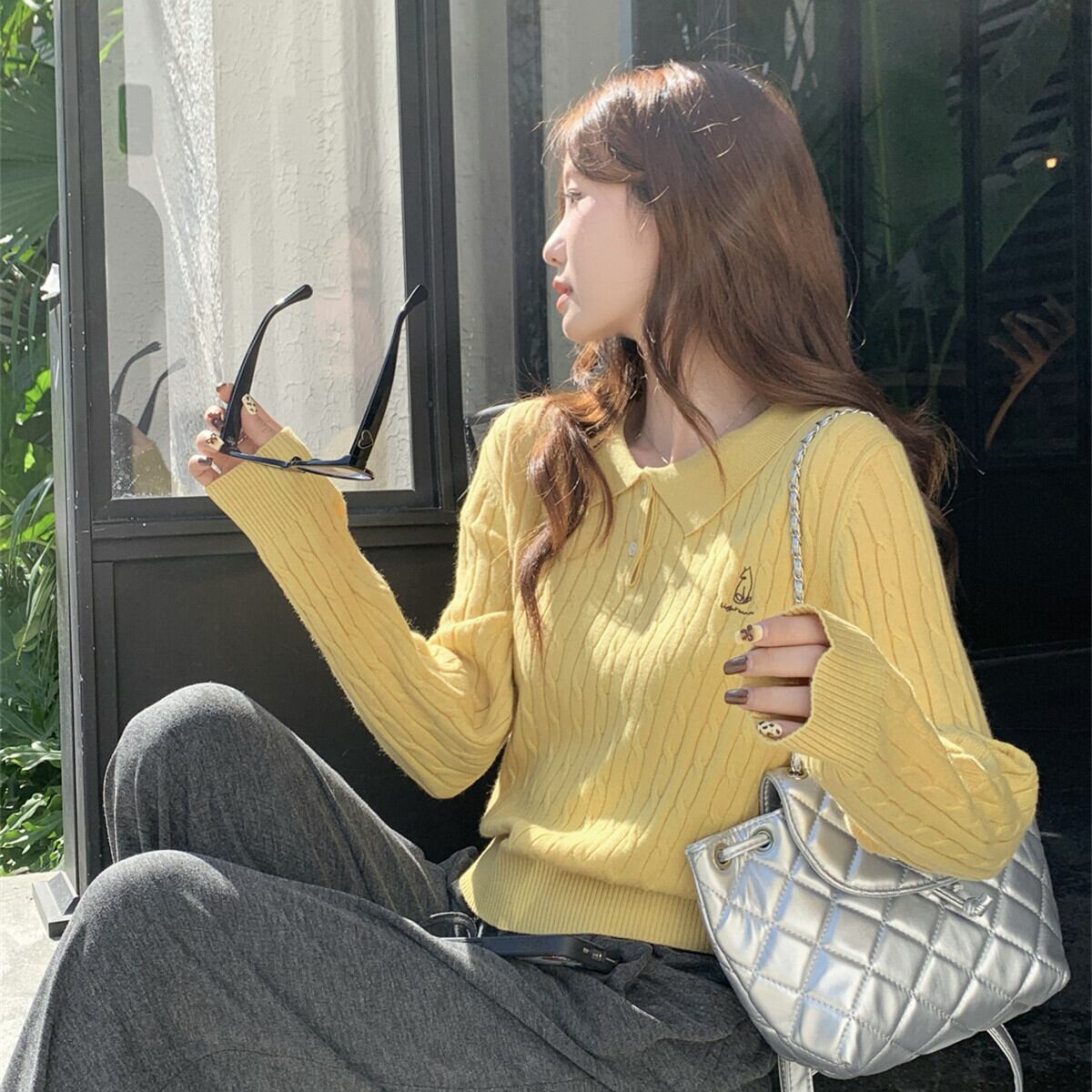 【tops】折り襟ニットセーター　M27358