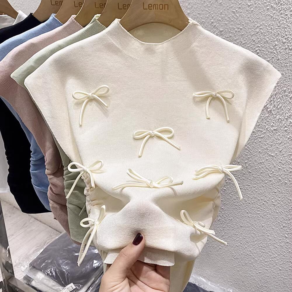 【tops】5色リボンニットタンクトップF7261