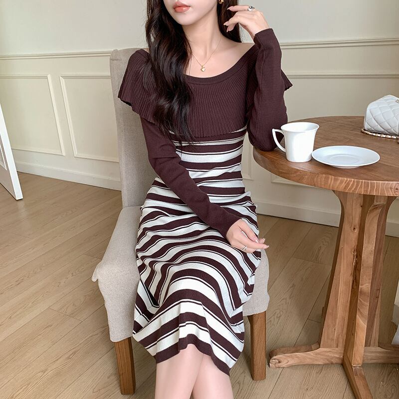 【dress】ボーダー柄ニットワンピース　M18815