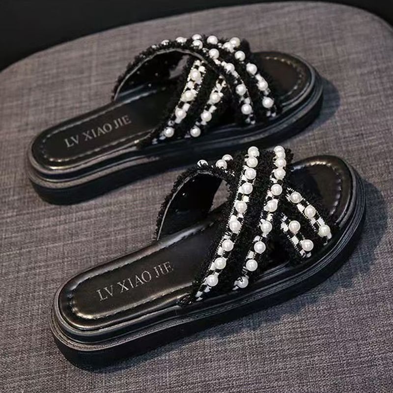 【Shoes】パール付きサンダル Q8427