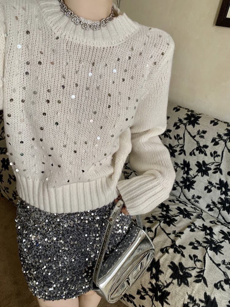 【tops】スパンコールニットセーター　M27848