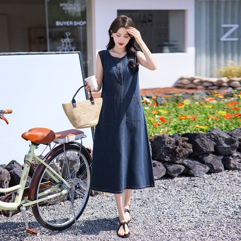 【dress】ポケット付きデニムベストワンピース Q8419