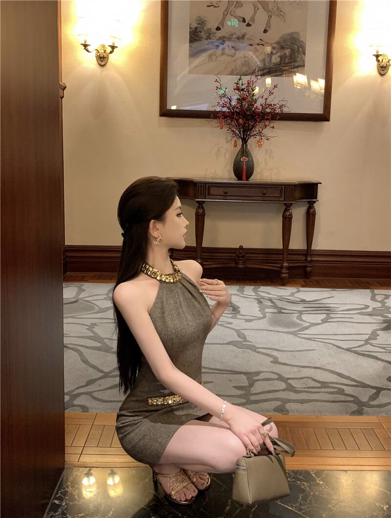 【dress】リボンホルターネックワンピース G20977