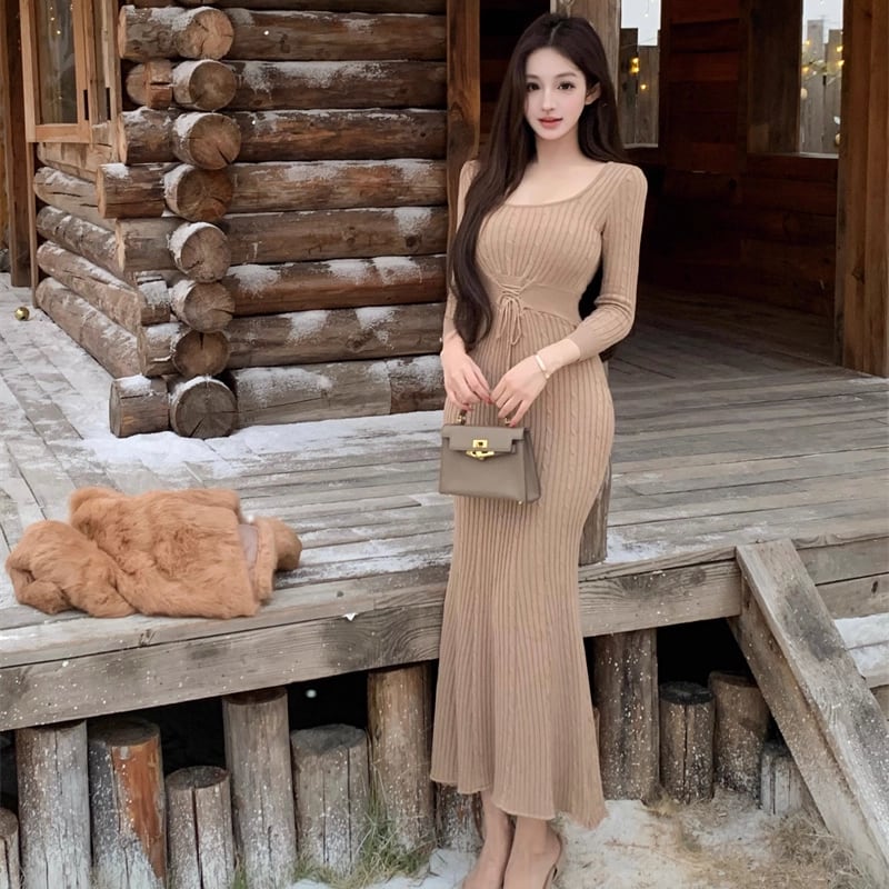 【dress】ロングニットワンピース Q7601