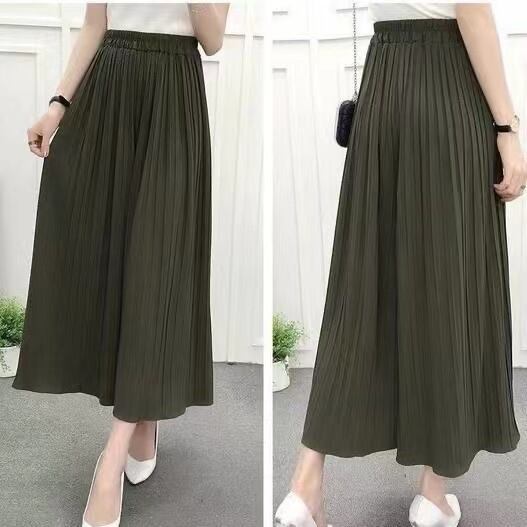 【bottoms】人気item！無地シフォン合わせやすいハイウエストプリーツガウチョパンツ