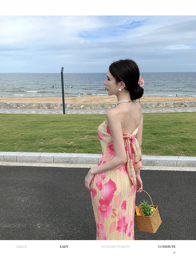 【dress】ベアトッププリントワンピース　M25004