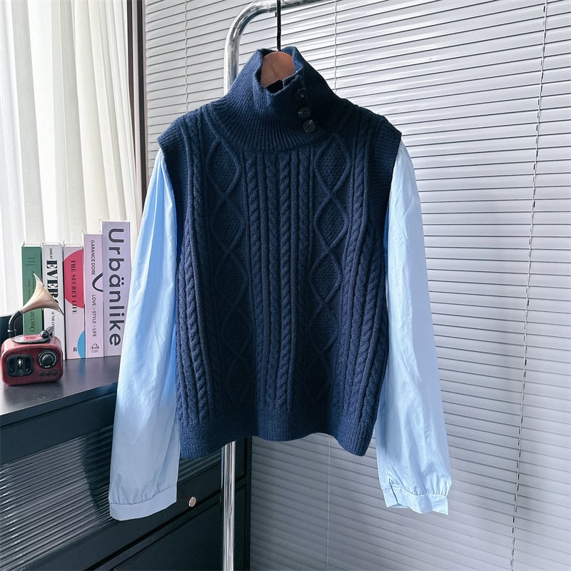 【tops】シャツ切り替えニットセーター　M25782